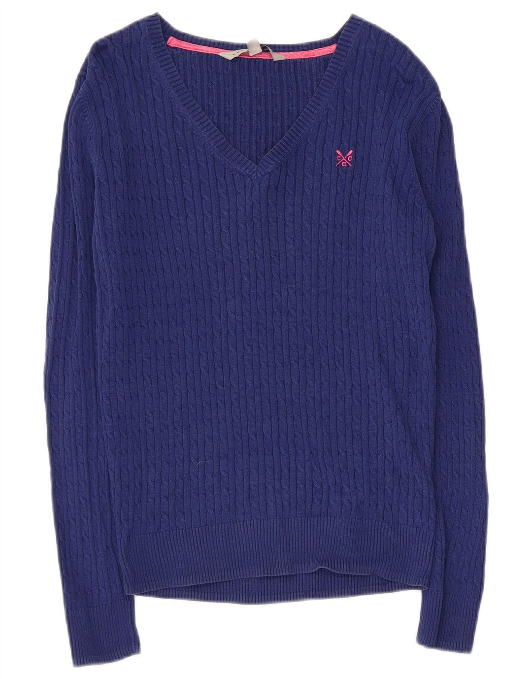 CREW TØJ Dame V-hals sweater UK 12 Medium Blue Bomuld