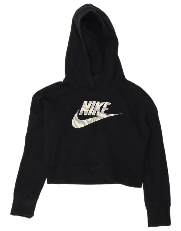 NIKE Girls Crop Graphic Hoodie Jumper 10-11 år Medium Sort