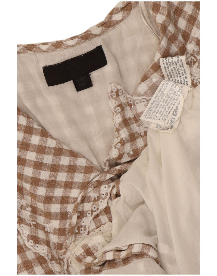 Zara Dame Ærmeløs Shift Dress UK 10 Small Brown Gingham Viscose