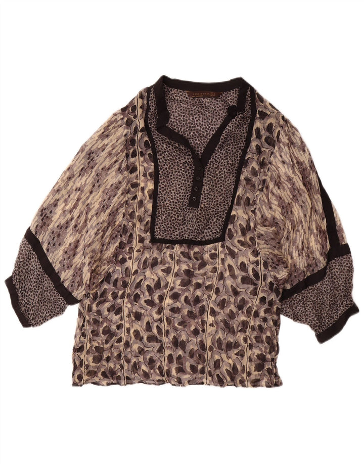 Zara Dame 3/4 ærmet bluse Top UK 12 Medium Flerfarvet dyreprint