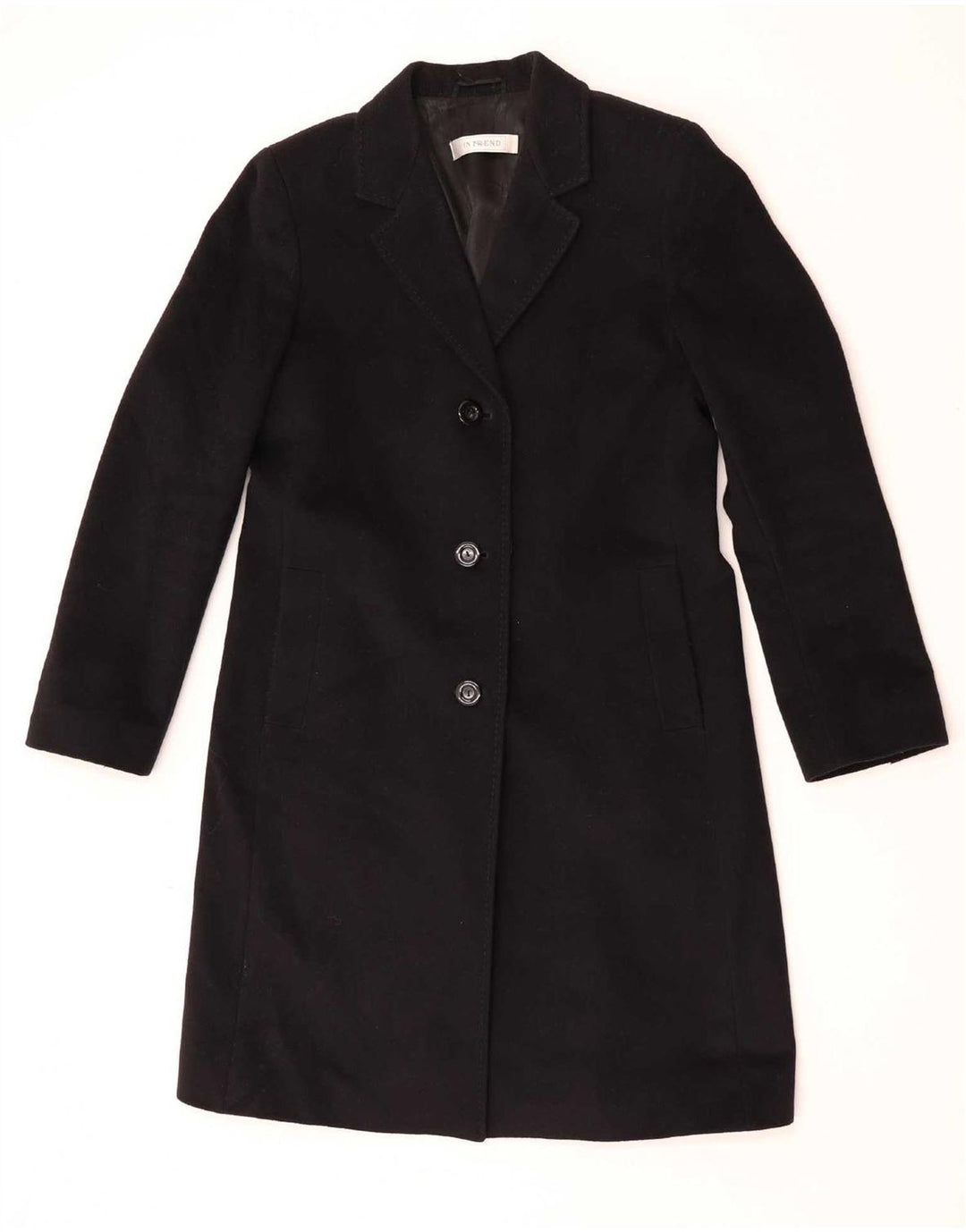 Intrend Dame Overfrakke UK 12 Medium Sort Uld