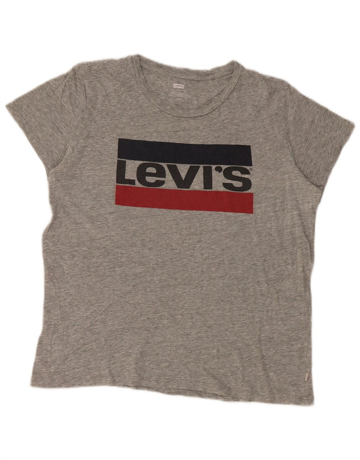 Levi's Dame Grafisk T-Shirt Top UK 14 Medium Grå Bomuld