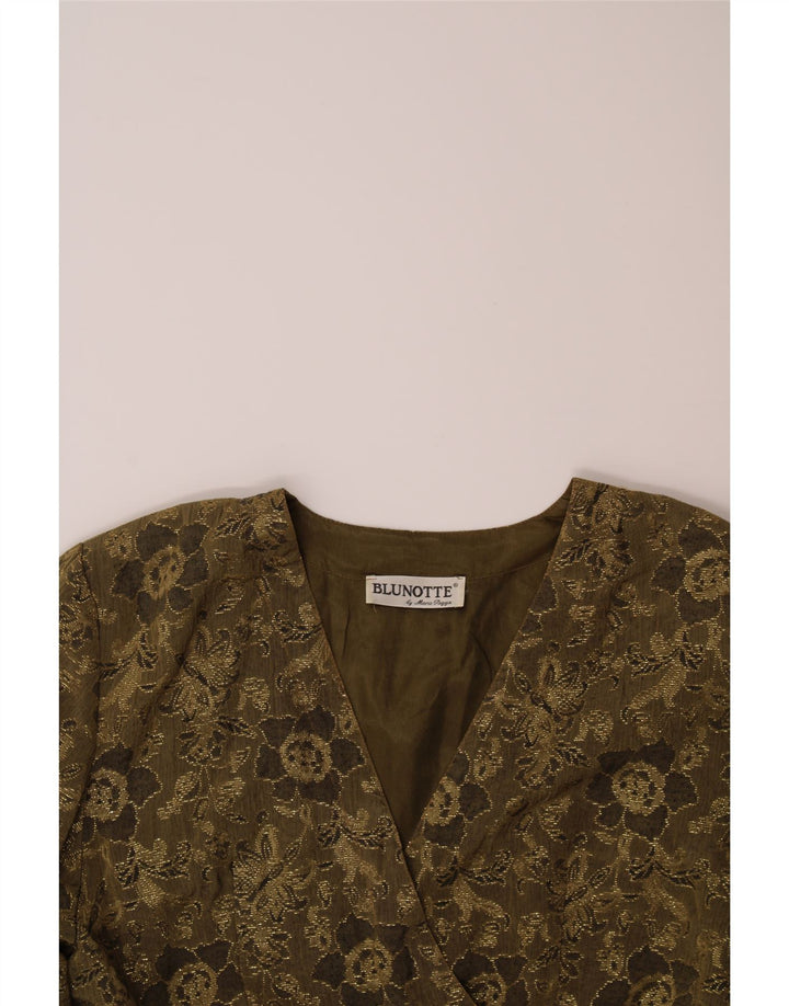 VINTAGE Womens Double Breasted Blazer Jacket UK 14 Large Khaki Floral Vintage Vintage and Second-Hand Vintage from Messina Hembry 