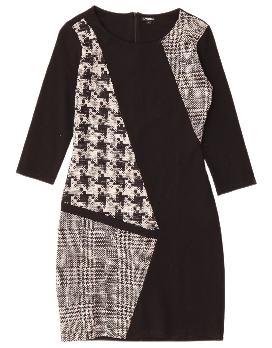 Desigual Kvinders 3/4-ærmede Skedekjole UK 10 Small Black Patchwork
