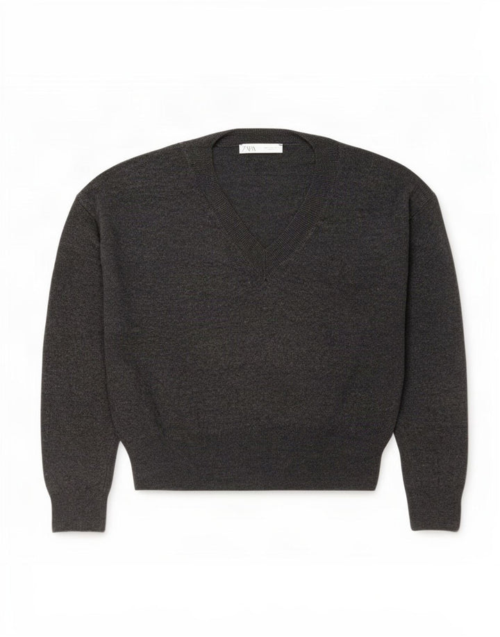 Zara Dame Oversized V-hals sweater UK 10 Lille grå polyamid