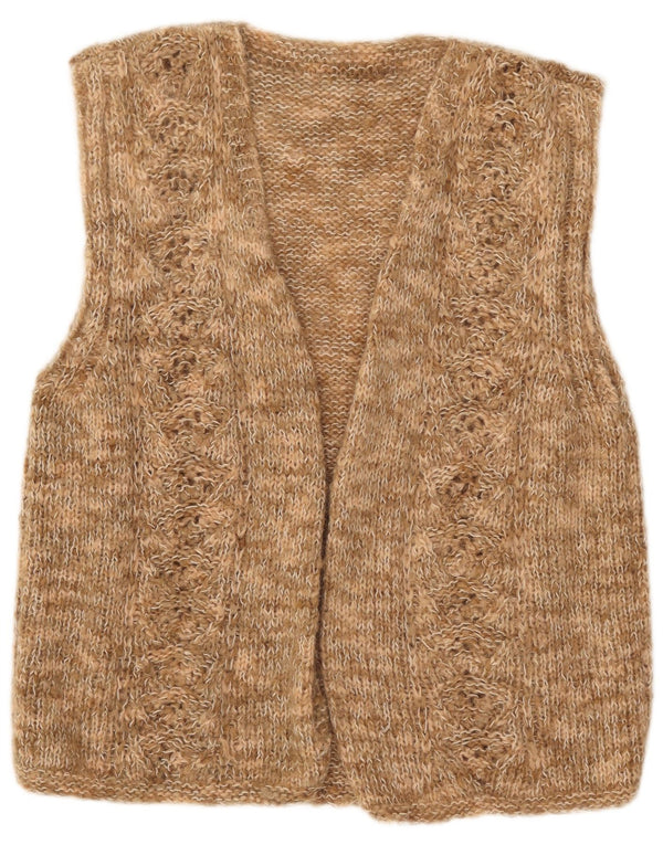 Vintage Dame Ærmeløs Åben Cardigan Sweater UK 16 Stor Brun Flecked