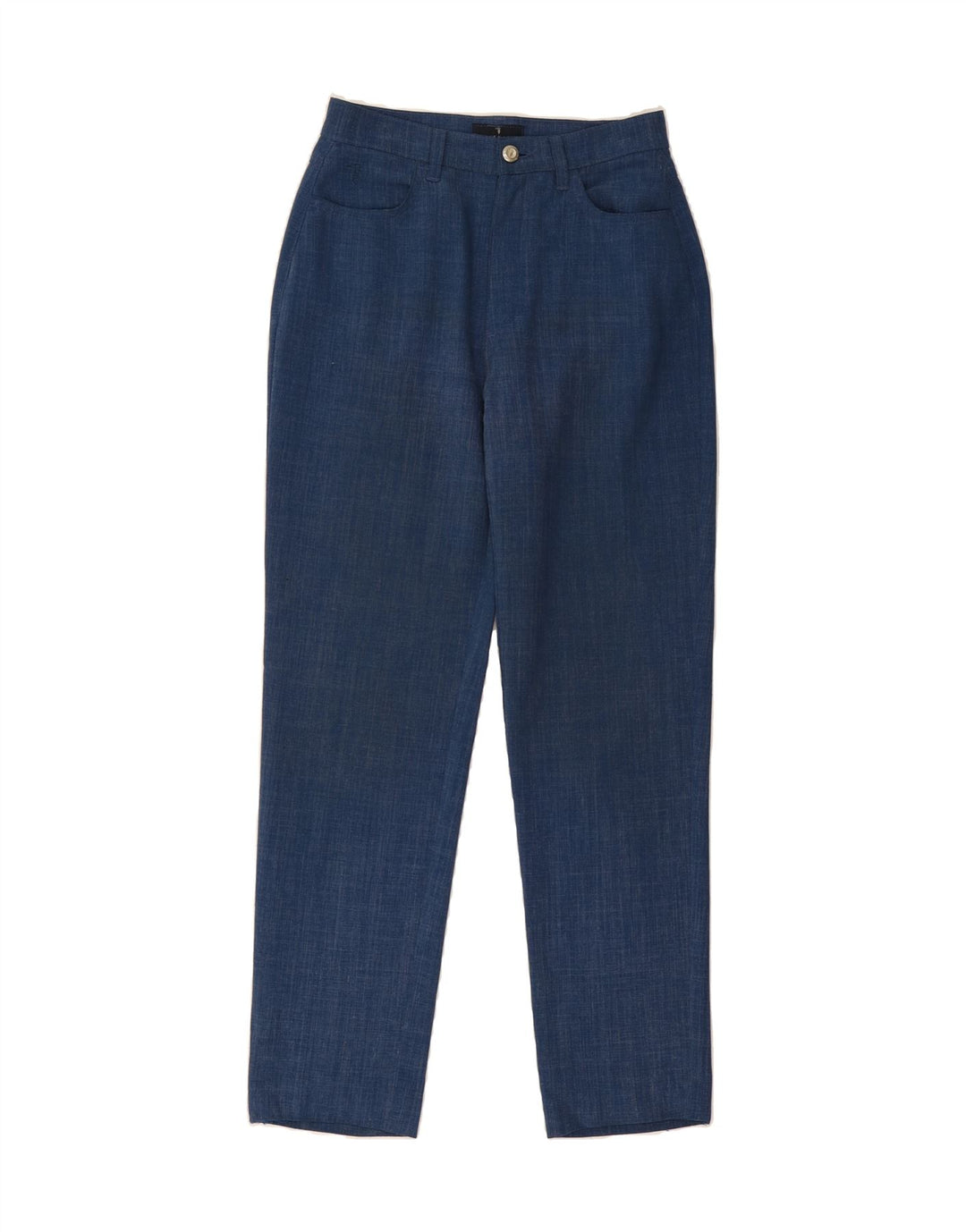 TRUSSARDI Womens Slim Casual Trousers W29 L28 Blue Check Polyester Vintage Trussardi and Second-Hand Trussardi from Messina Hembry 