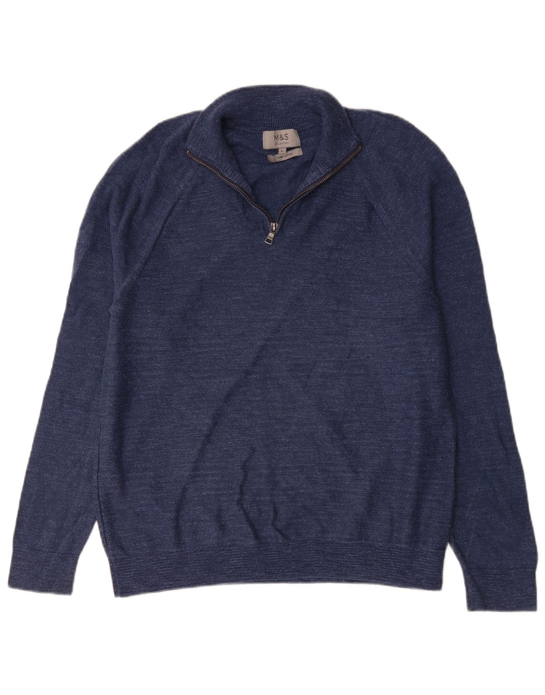 Marks & Spencer Herre sweater med lynlåshals, stor blå flækket bomuld