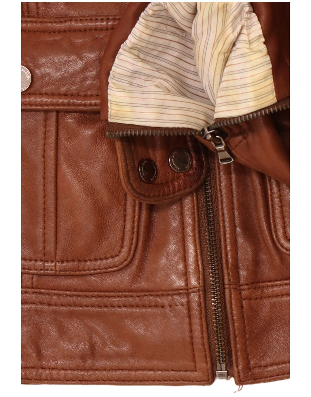 MASSIMO DUTTI Dame Crop Læderjakke UK 10 Små brune fåreskind