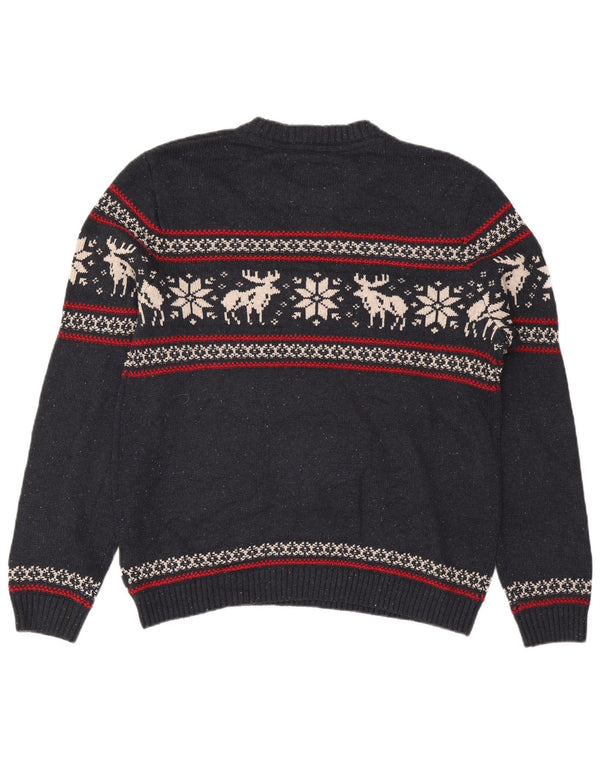 Fat Face Herre Regular Fit Crew Neck Jumper Sweater XL Navy Blue Fair Isle