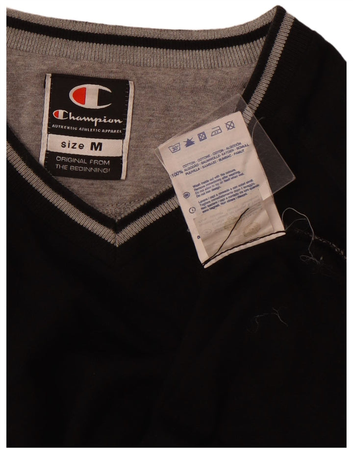 CHAMPION Dame T-Shirt Top UK 12 Medium Sort Bomuld