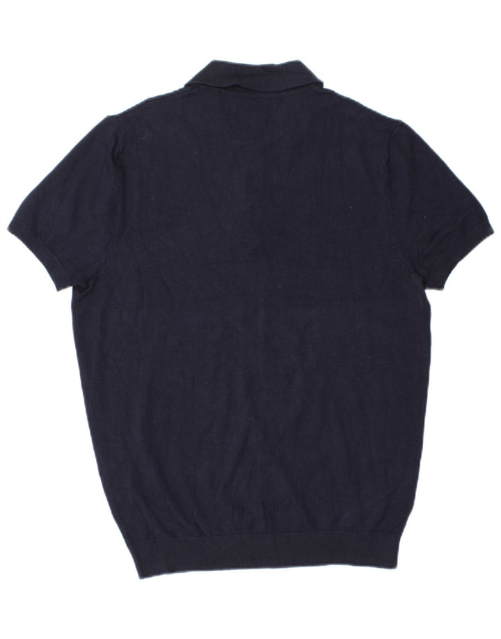 Zara Herre Kortærmet Polo Neck Jumper Sweater Medium Navy Blue Viscose