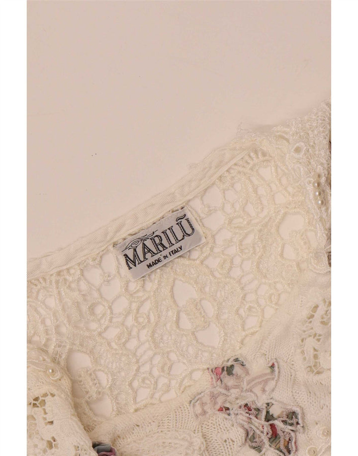 Marilu Kvinders abstrakt mønster Crop Top UK 10 Small White