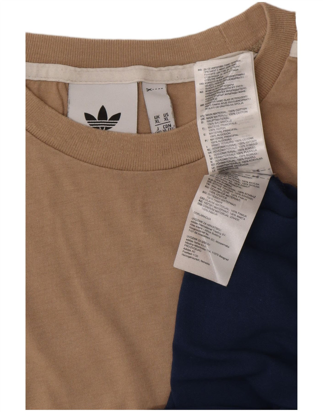 ADIDAS Herre T-Shirt Top XL Marineblå Colourblock Bomuld