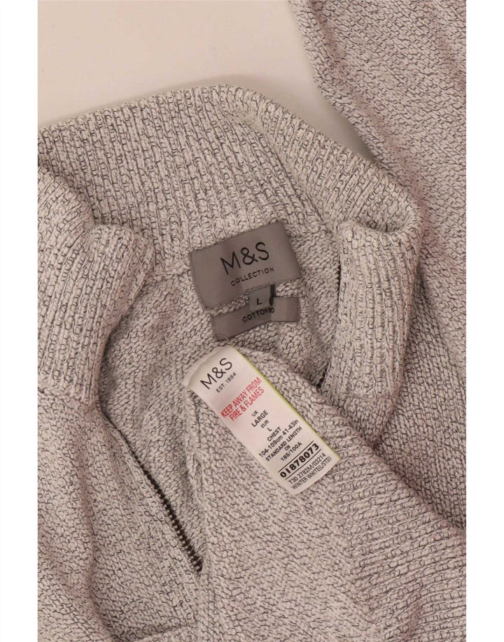 Marks & Spencer Herre sweater med lynlåshals, stor off-hvid, flækket bomuld