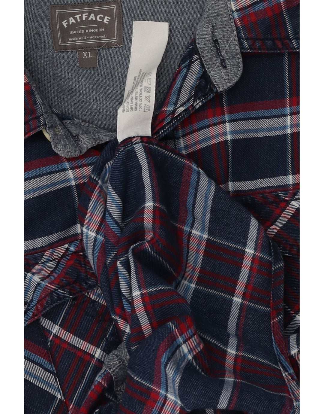 Fat Face Herre Classic Fit Flanellskjorte XL Blå Ternet Bomuld