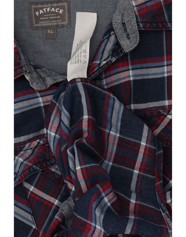 Fat Face Herre Classic Fit Flanellskjorte XL Blå Ternet Bomuld