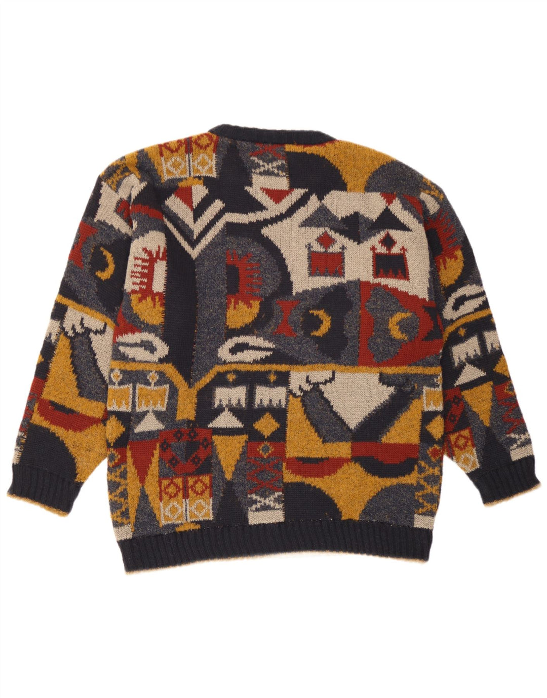 Vintage herre rund hals sweater stor flerfarvet geometrisk