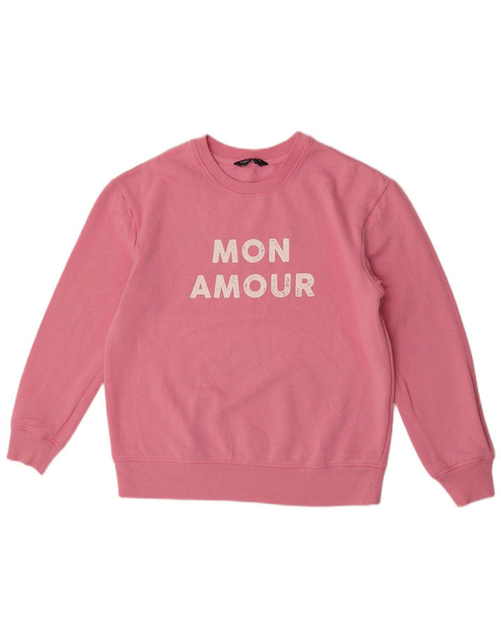 Marks & Spencer Dame Grafisk Sweatshirt Jumper UK 12 Medium Pink Bomuld