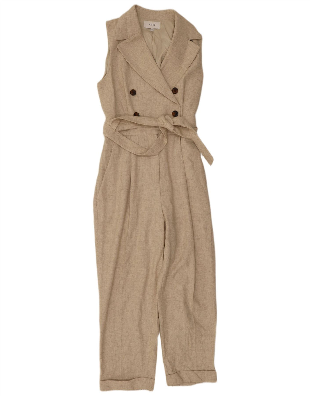 Reiss Dame Ærmeløs Jumpsuit UK 12 Medium Beige Uld