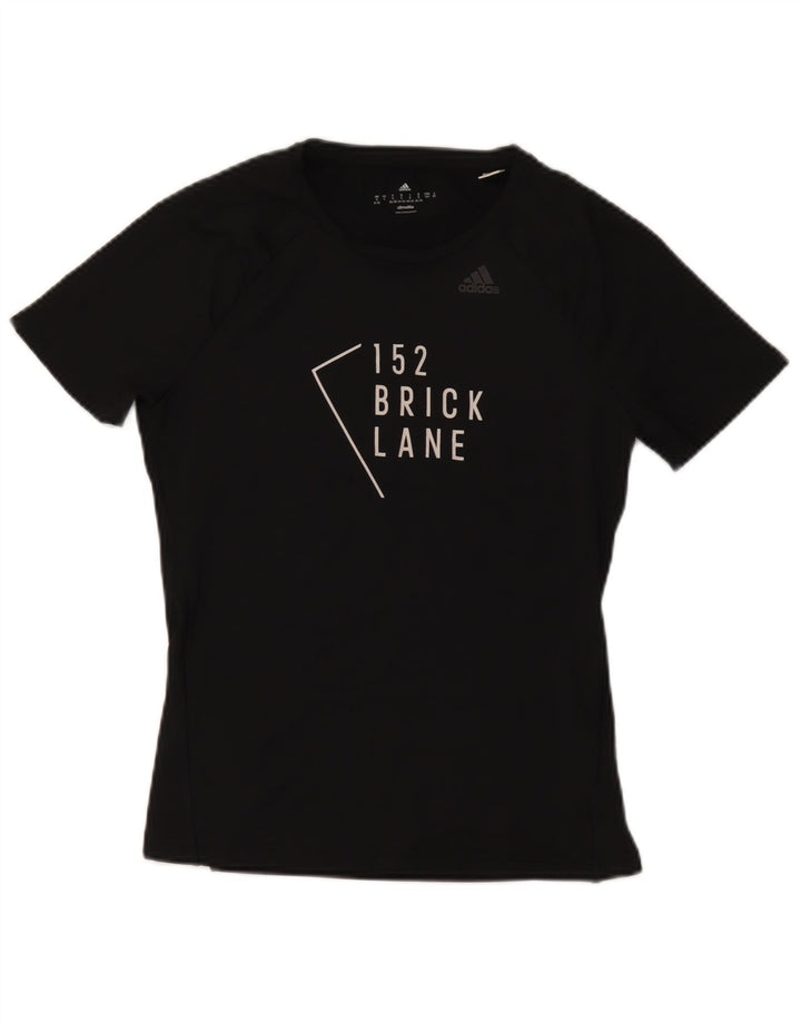 Adidas Dame Climalite Grafisk T-Shirt Top UK 8/10 Small Black Polyester