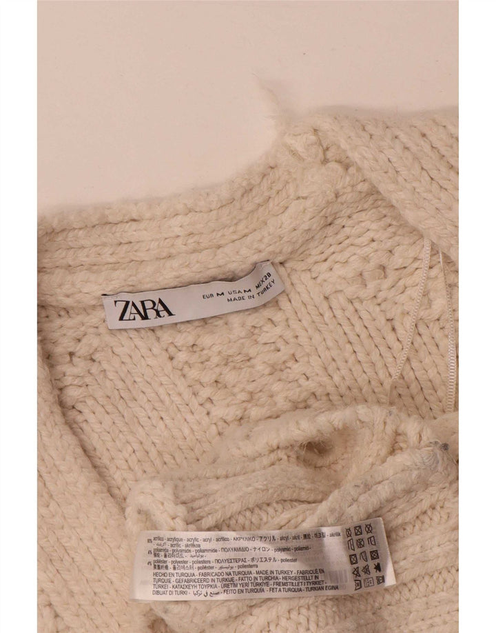 Zara Dame Oversized Jumper Sweater UK 14 Medium Off White Akryl