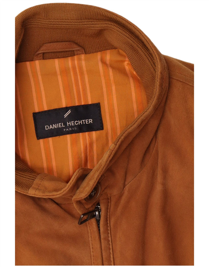 Daniel Hechter Herre Ruskind Bomber Jacket UK 40 Large Brown Læder