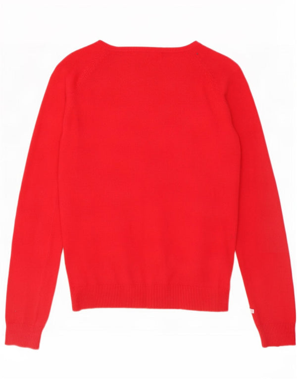 Zara Dame Cardigan Sweater UK 14 Stor Rød Bomuld