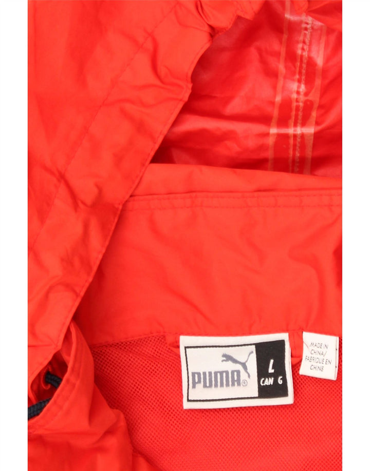 PUMA Mens Hooded Rain Jacket UK 40 Large Red Colourblock Polyester Vintage Puma and Second-Hand Puma from Messina Hembry 