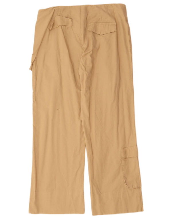 Zara Dame Højtalje Brede Ben Cargo Bukser Large W30 L28 Beige Bomuld