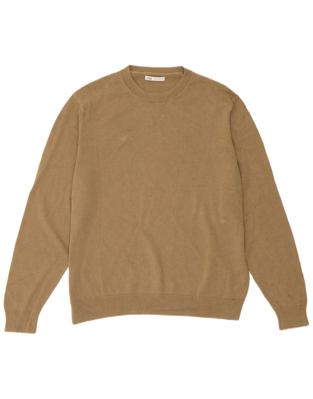 Zara Herre Crew Neck Jumper Sweater XL Beige Linen