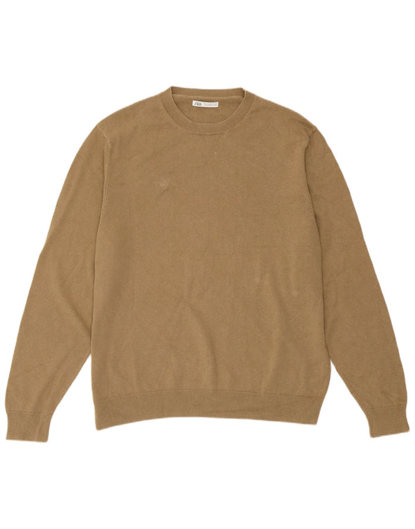 Zara Herre Crew Neck Jumper Sweater XL Beige Linen