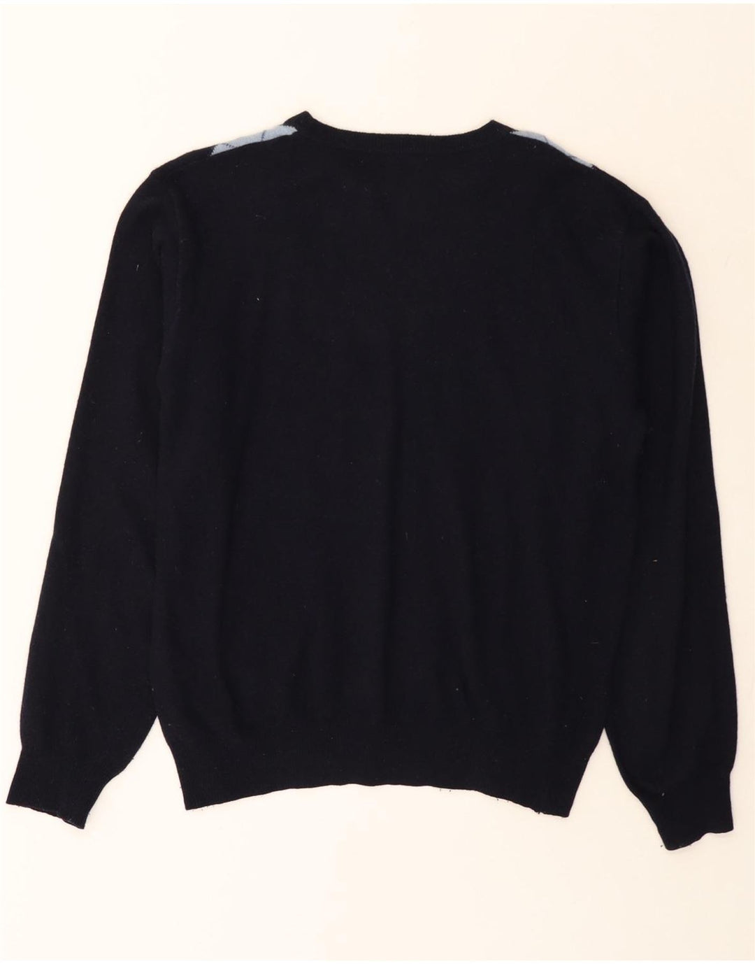 Brugi Herre Crew Neck Jumper Sweater Large Navy Blue Argyle/Diamond Wool
