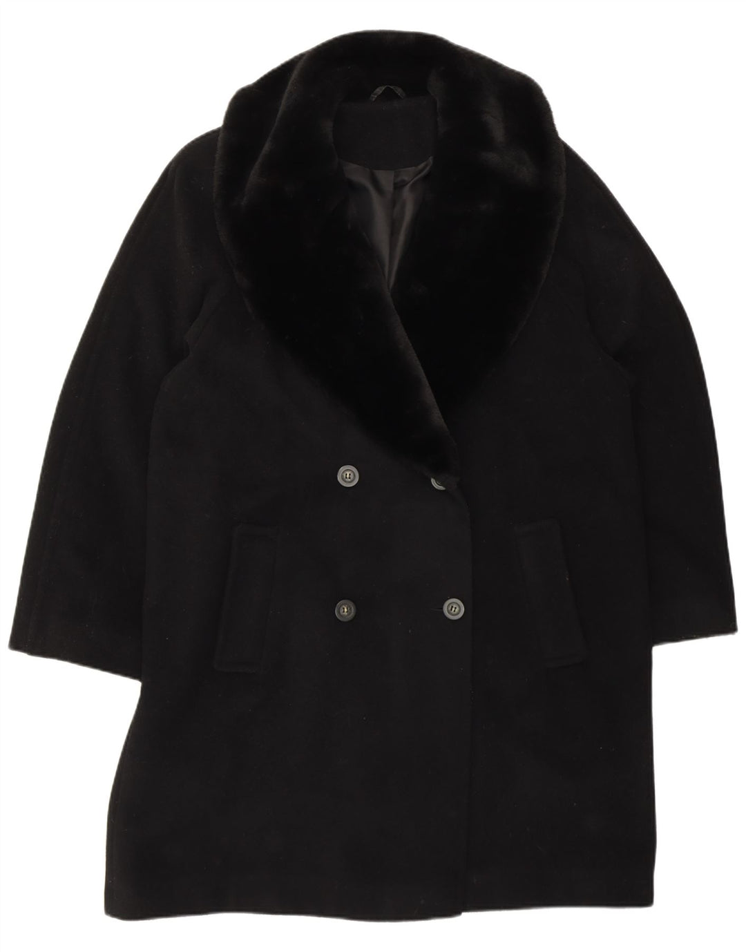 ETAM Womens Oversized Double Breasted Coat UK 14 Medium Black Wool