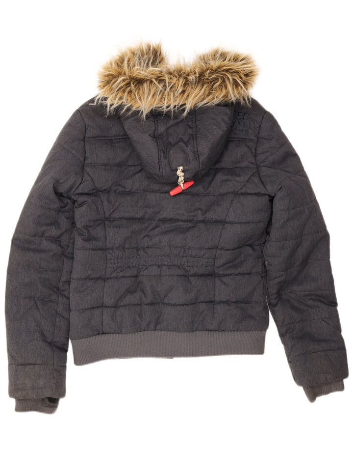 Superdry Polstret hættejakke til kvinder UK 12 Mellem marineblå polyester