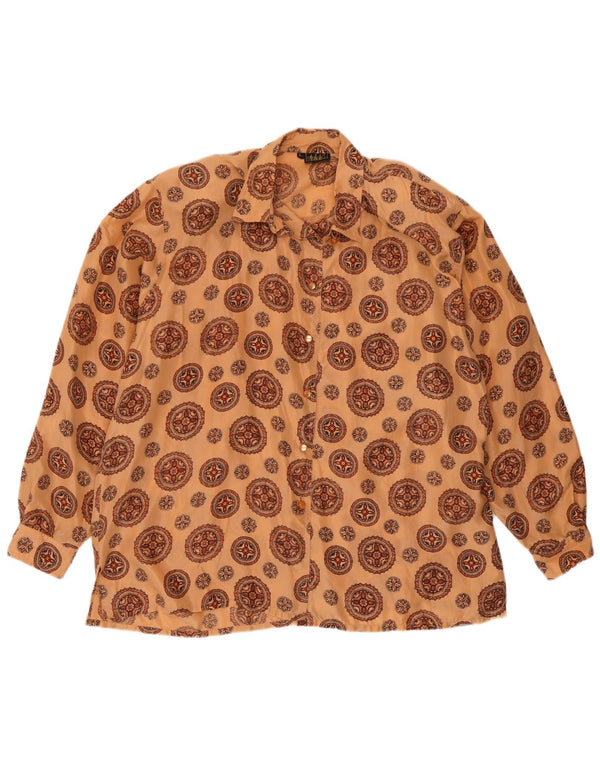 Vintage Dame Oversized Shirt Bluse UK 16 Large Orange Floral Silk