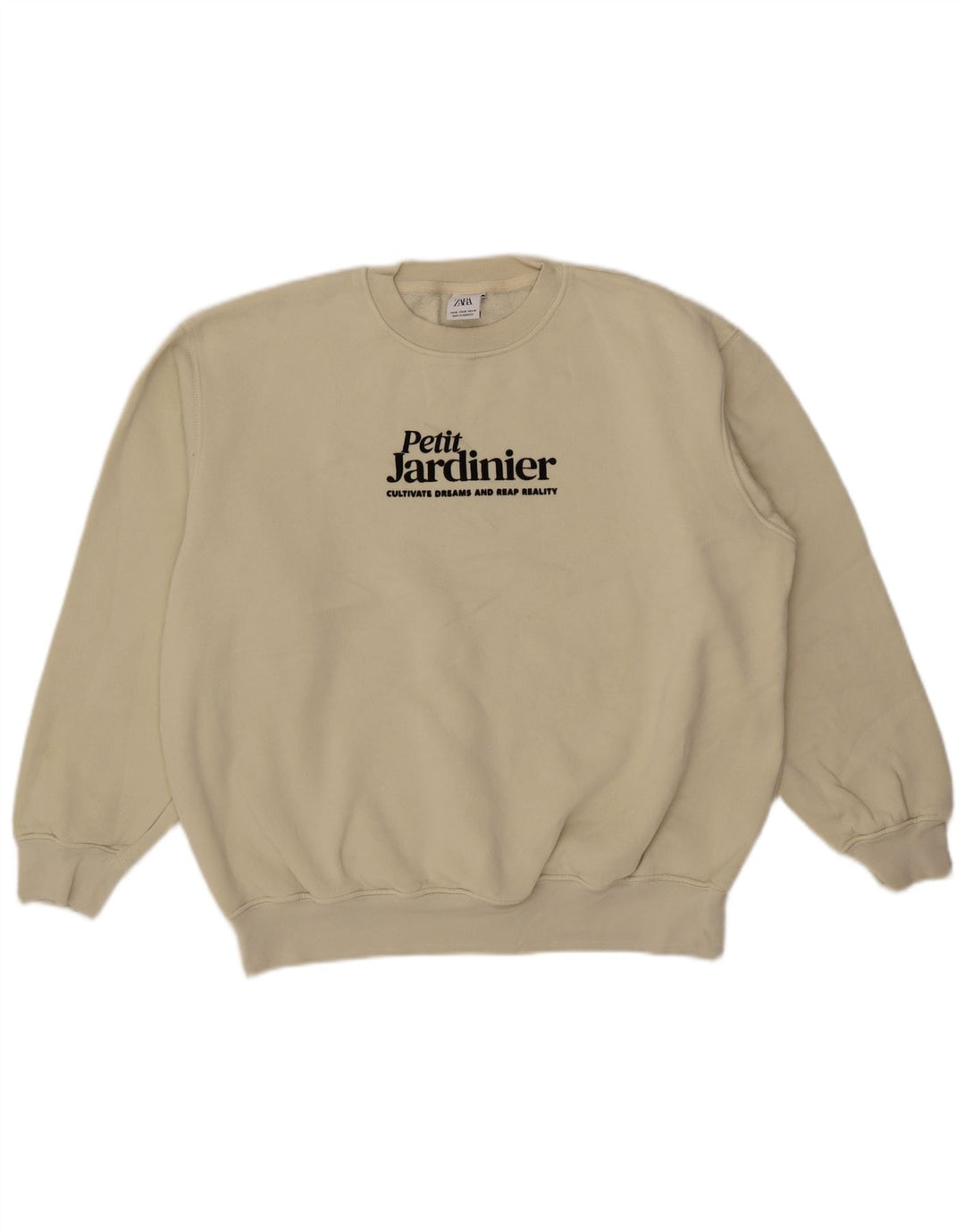 Zara Herre Grafisk Loose Fit Sweatshirt Jumper Medium Beige Bomuld