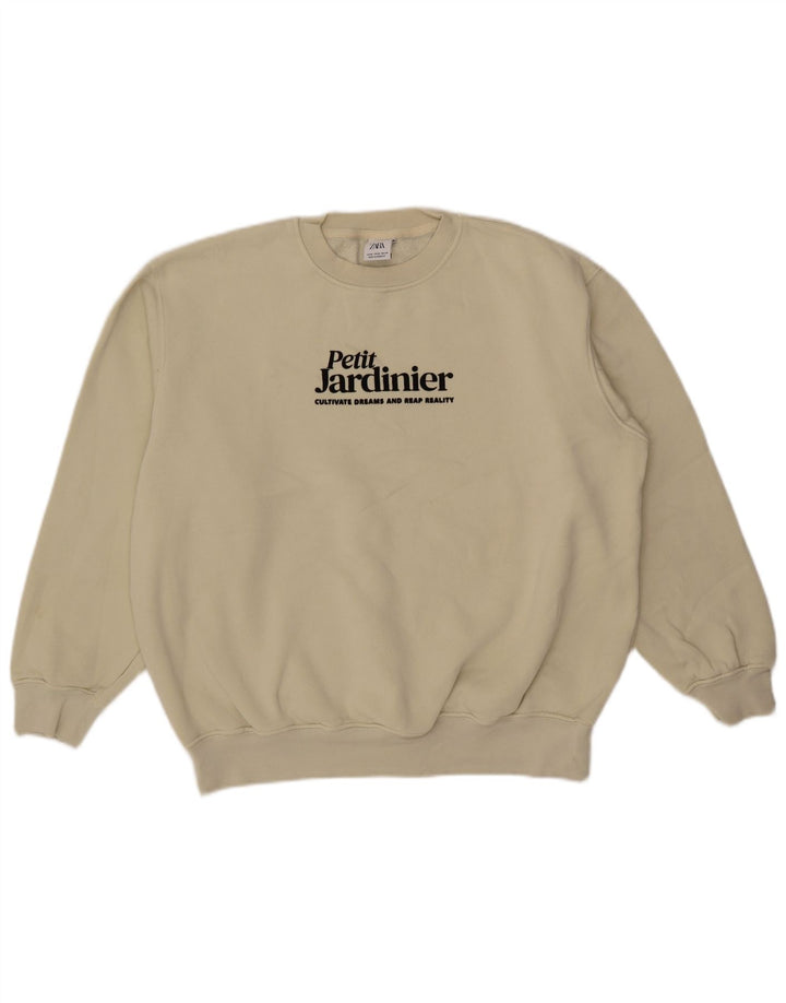 Zara Herre Grafisk Loose Fit Sweatshirt Jumper Medium Beige Bomuld