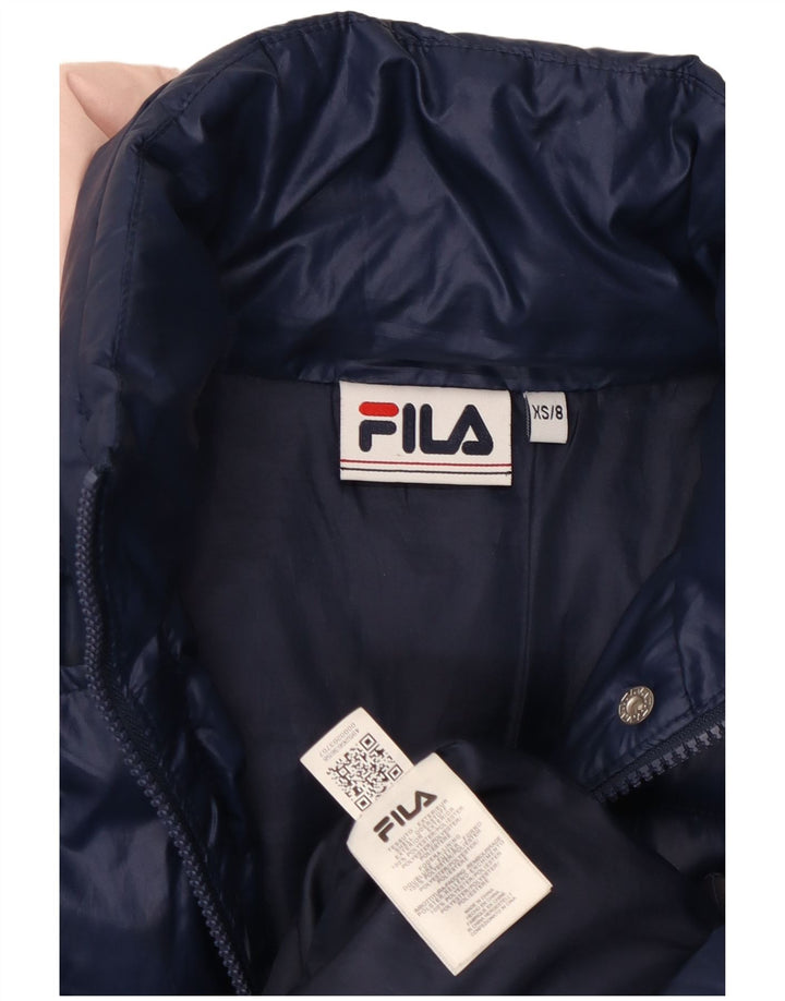 Fila Dame Oversized grafisk polstret jakke UK 6 XS Navy Blue Polyester