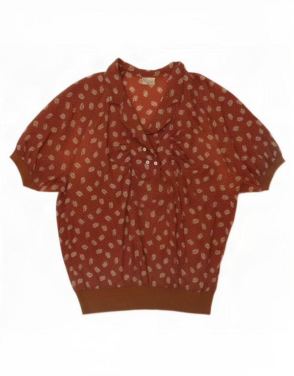 Vintage Womens Blouse Top IT 48 XL Brown Floral Acetate