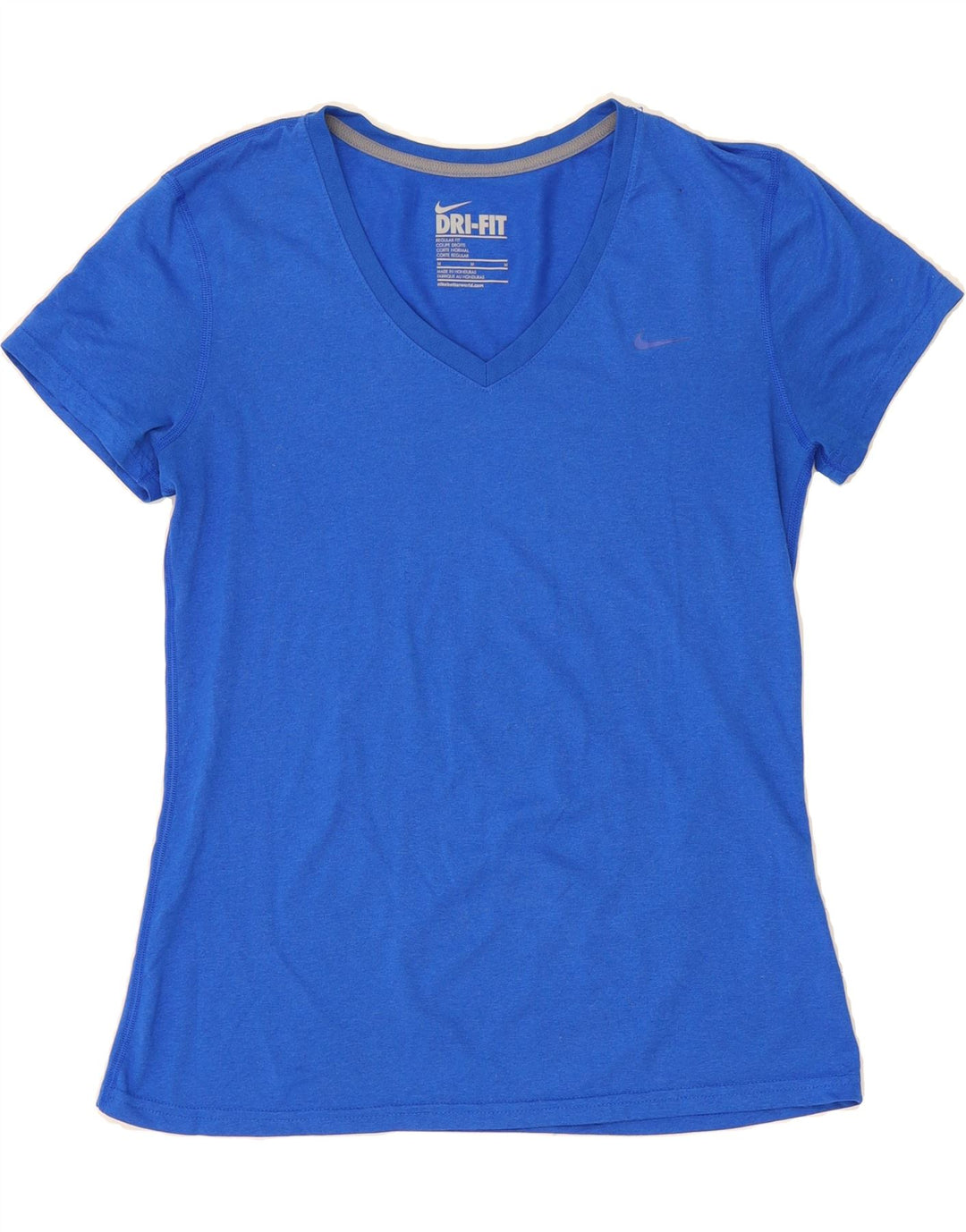 NIKE Dame Dri Fit Regular Fit T-Shirt Top UK 12 Medium Blue Polyester