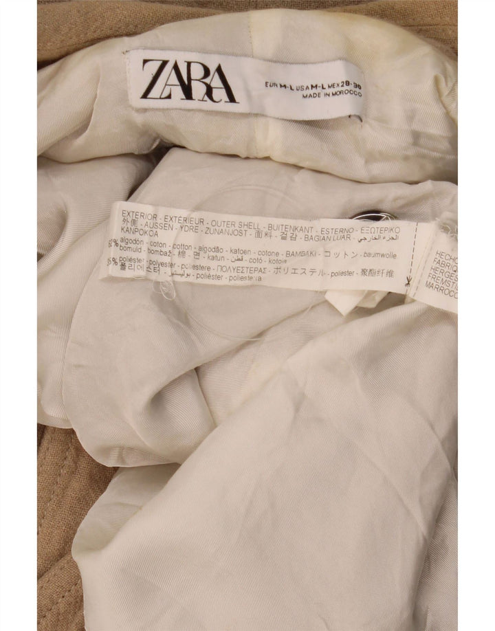 ZARA Dobbeltradet frakke til kvinder UK 14 Medium Beige Bomuld
