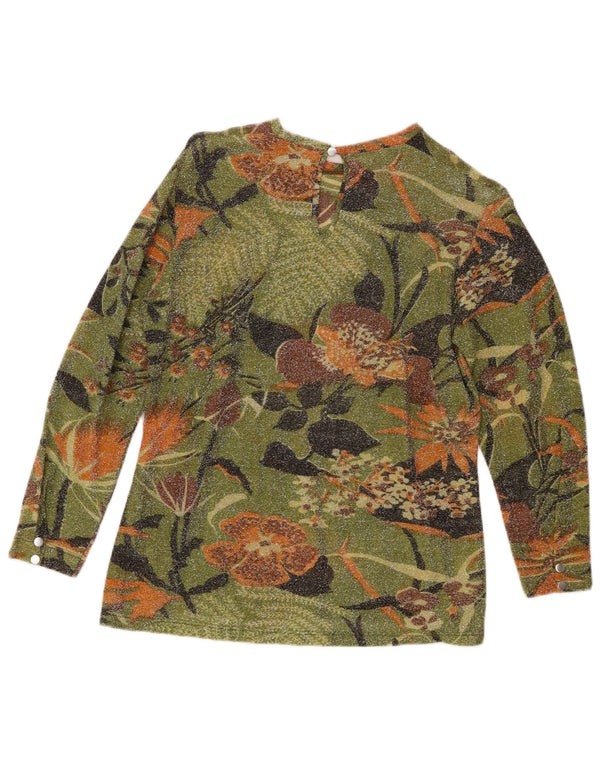 Vintage Womens Top 3/4 Sleeve IT 52 2XL Green Floral