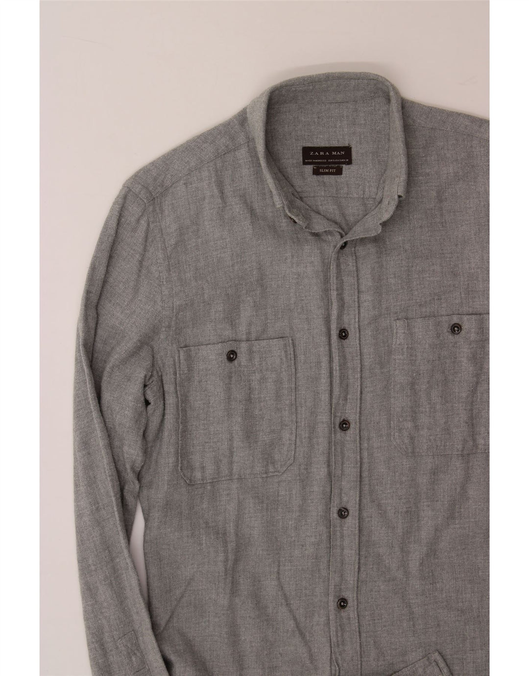 ZARA Mens Slim Fit Flannel Shirt Small Grey Cotton Vintage Zara and Second-Hand Zara from Messina Hembry 