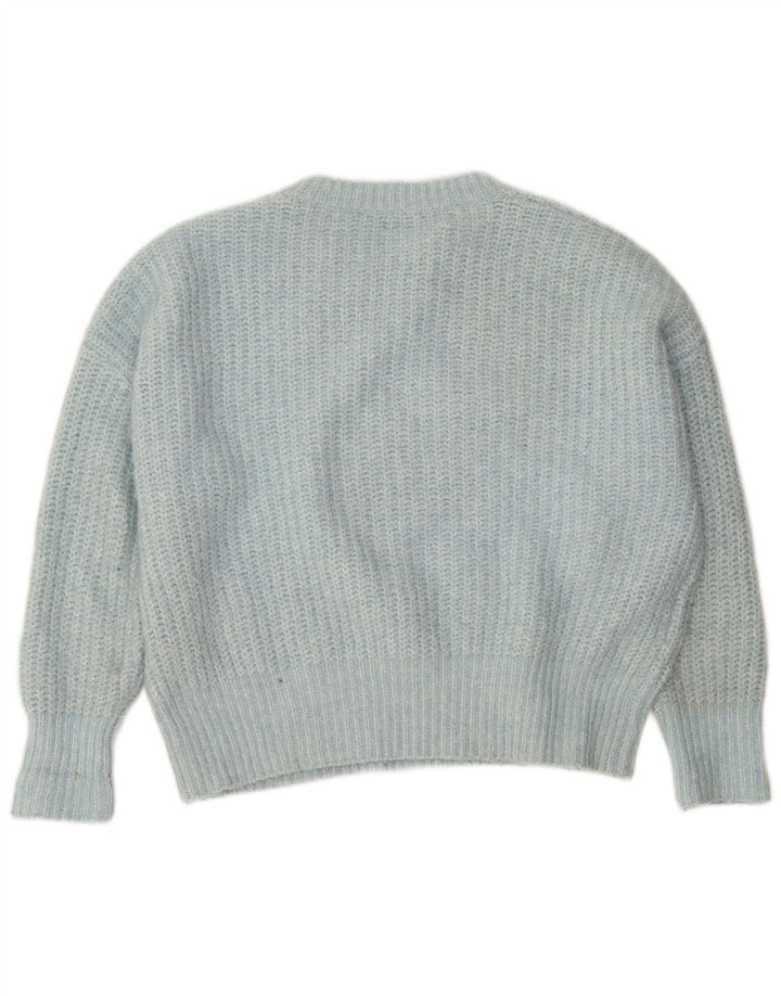 Zara Dame Oversized Boat Neck Jumper Sweater UK 14 Medium Blue Polyester