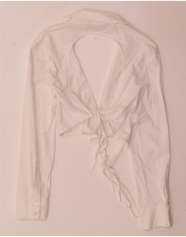 Zara Womens Crop Langærmet Wrap Shirt Bluse UK 14 Stor hvid bomuld