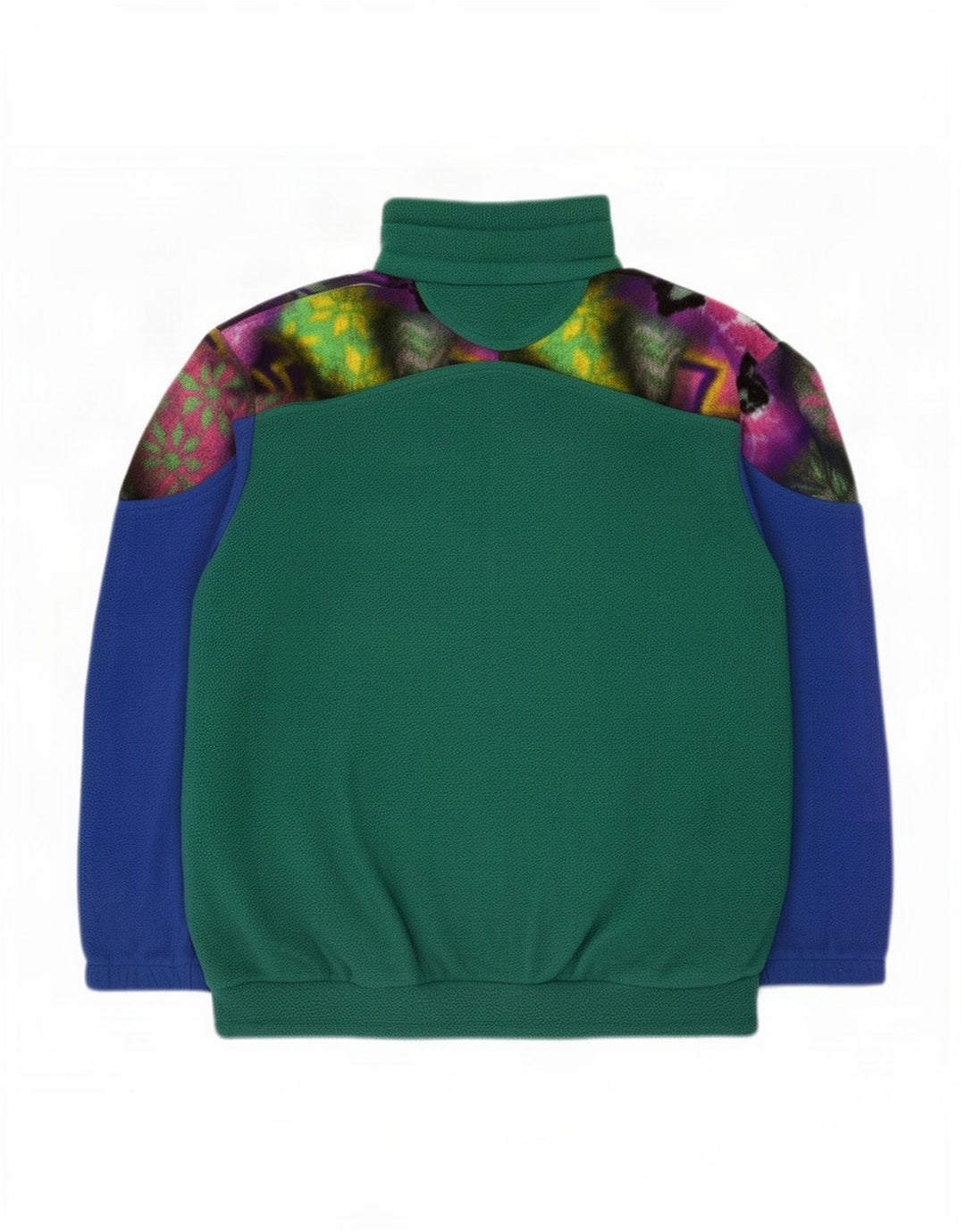 Vintage Herre Button Neck Fleece Jumper Medium Green Colourblock Polyester