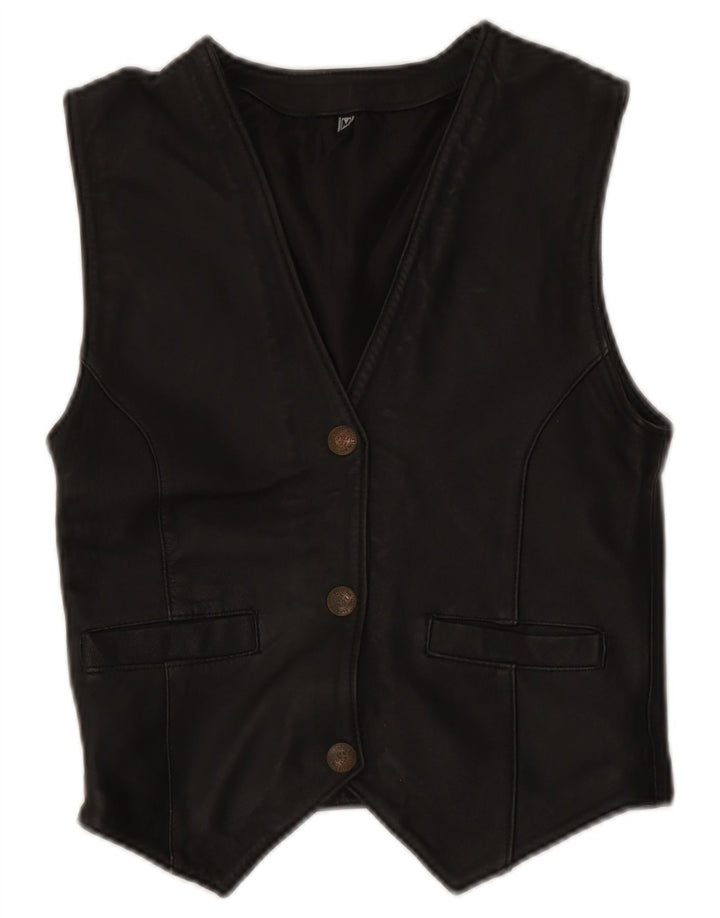 Vintage lædervest til kvinder UK 12 Medium Black