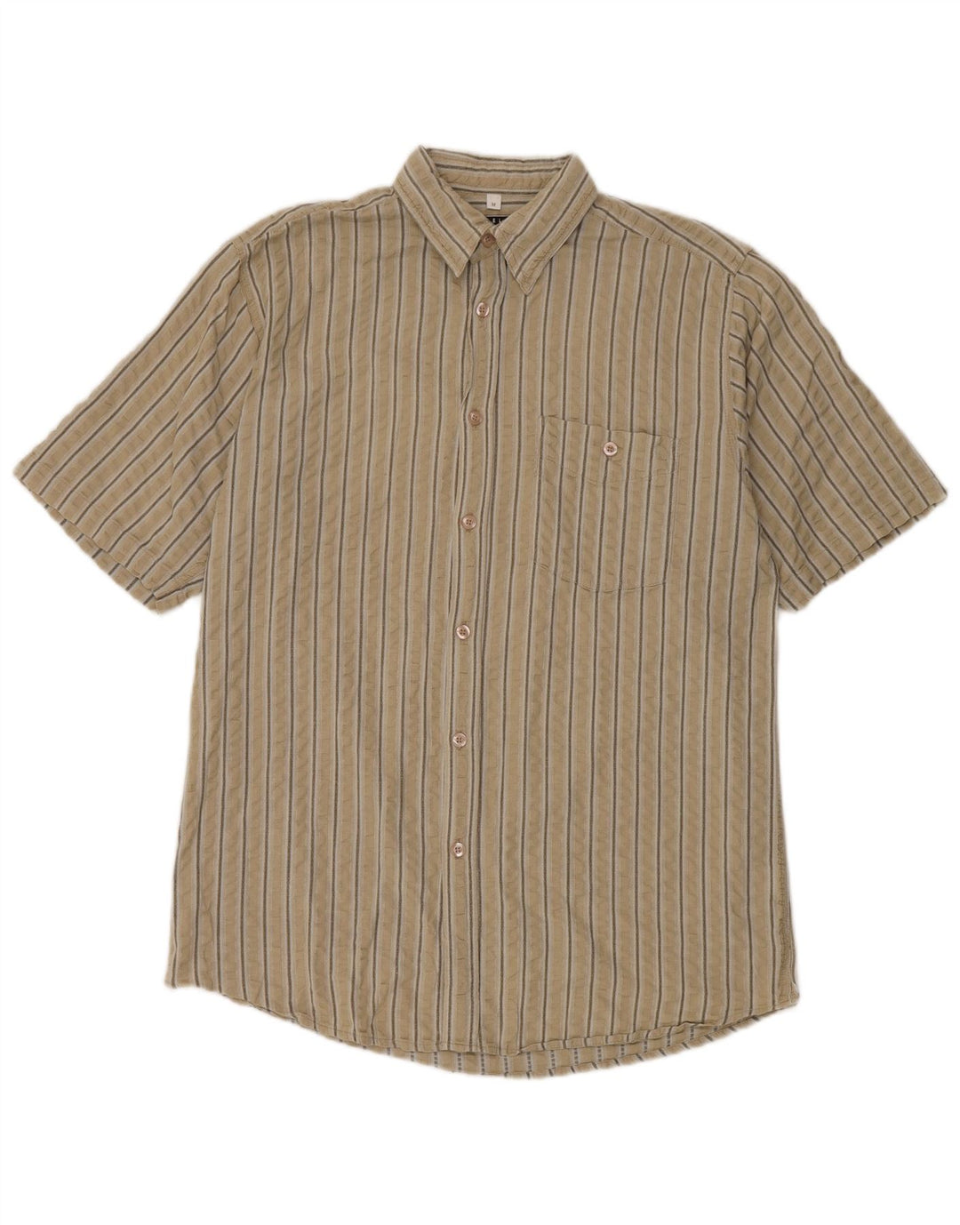 Angelo Litrico Kortærmet Herreskjorte Medium Beige Stribet Bomuld