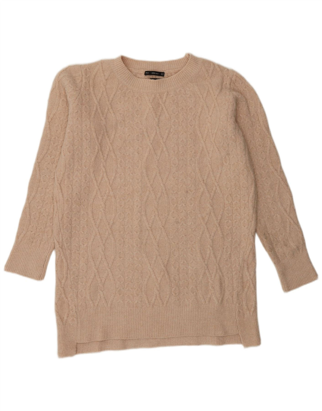 Zara Dame Longline Jumper Sweater UK 14 Medium Beige
